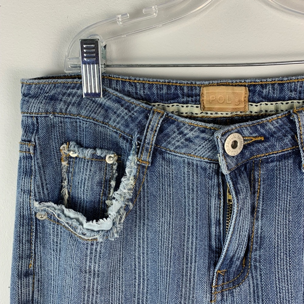 POL Raw Frayed Step Hem Flare Striped Jeans - Picture 6 of 9